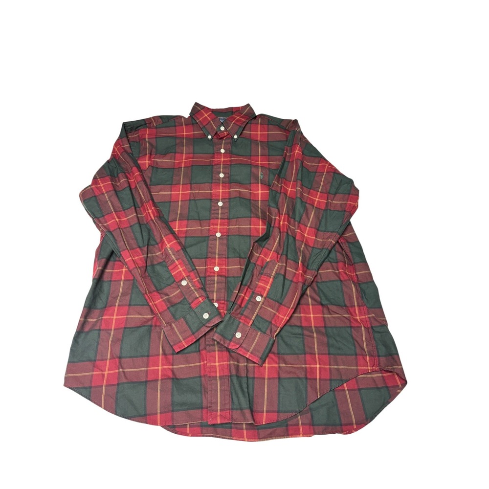Ralph Lauren Blake Mens Large Red Green‎ Plaid Cotton Button Down Shirt Long Slv